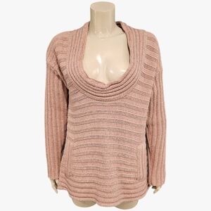 Nwt TRACY REESE Pink Metallic Silver Thread Cowl Neck Cotton Blend Sweater S